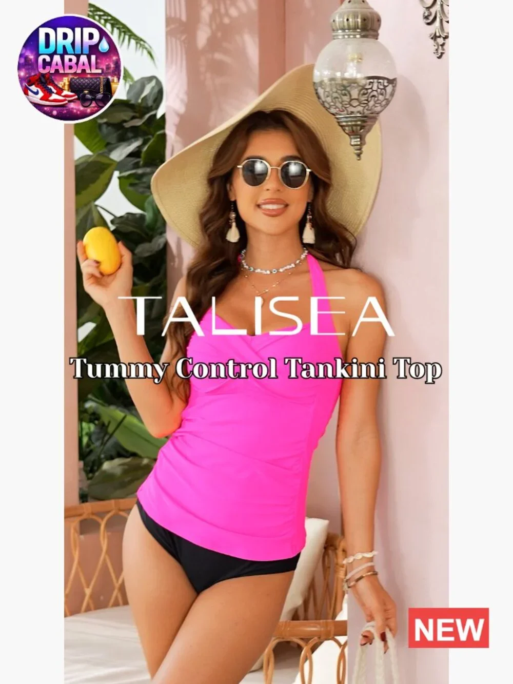 Women Halter Tankini Top Only - Tummy Control Swim Top with Ruched Twist Front